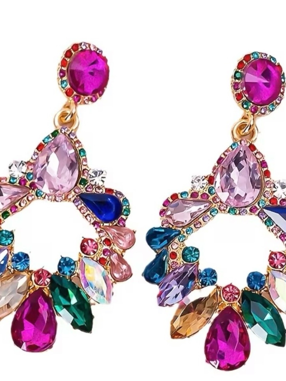 Multicolor Crystal Drop Statement Earrings - Designer Style